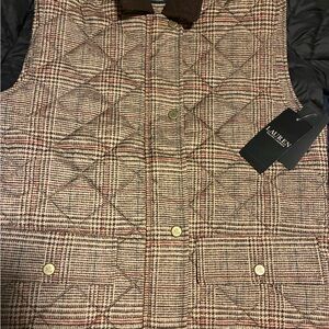 Ralph Lauren Tan Plaid Quilted Vest